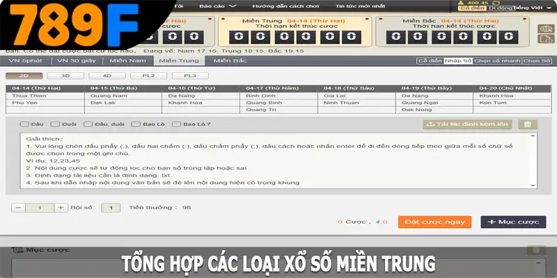 Tổng hợp các loại xổ số miền trung phổ biến tại 789F Tổng hợp các loại xổ số miền trung phổ biến tại 789F